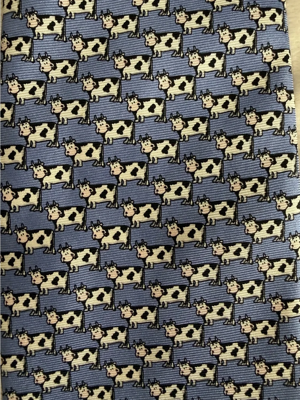 Beaufort Tie Rack 100% Silk Cow Print Novelty Tie Made in Italy Blue Necktie